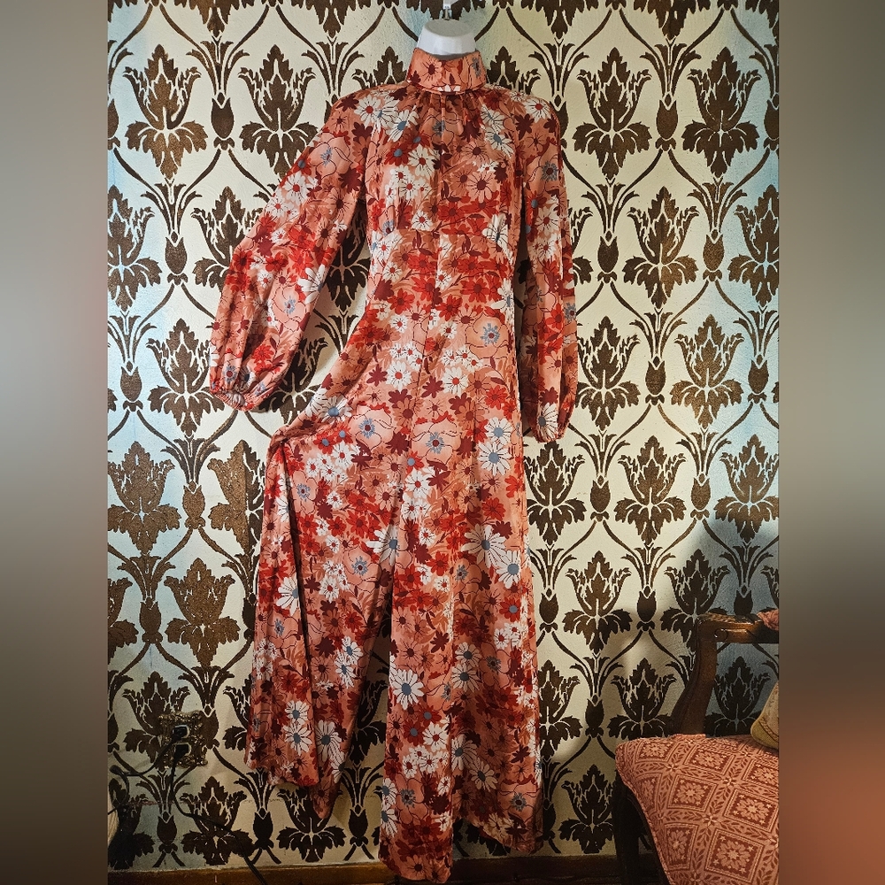Vtg.70s Hippie/Mod/Disco Floral Handmade Women's M Medium Jumpsuit Wide Leg